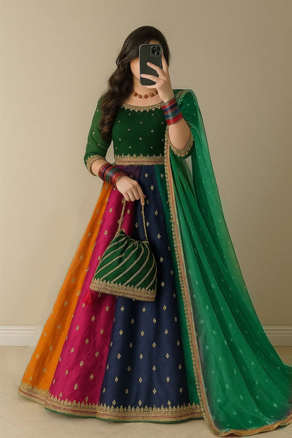 Kataan Silk 3 Piece Embroidered Lehenga - zab1141