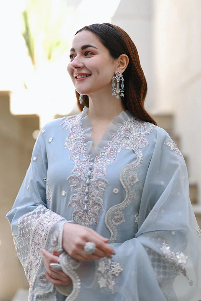 Summer Unstitched 3PCs Embroidered Lawn Dress With Organza Embroidered Dupatta zab905