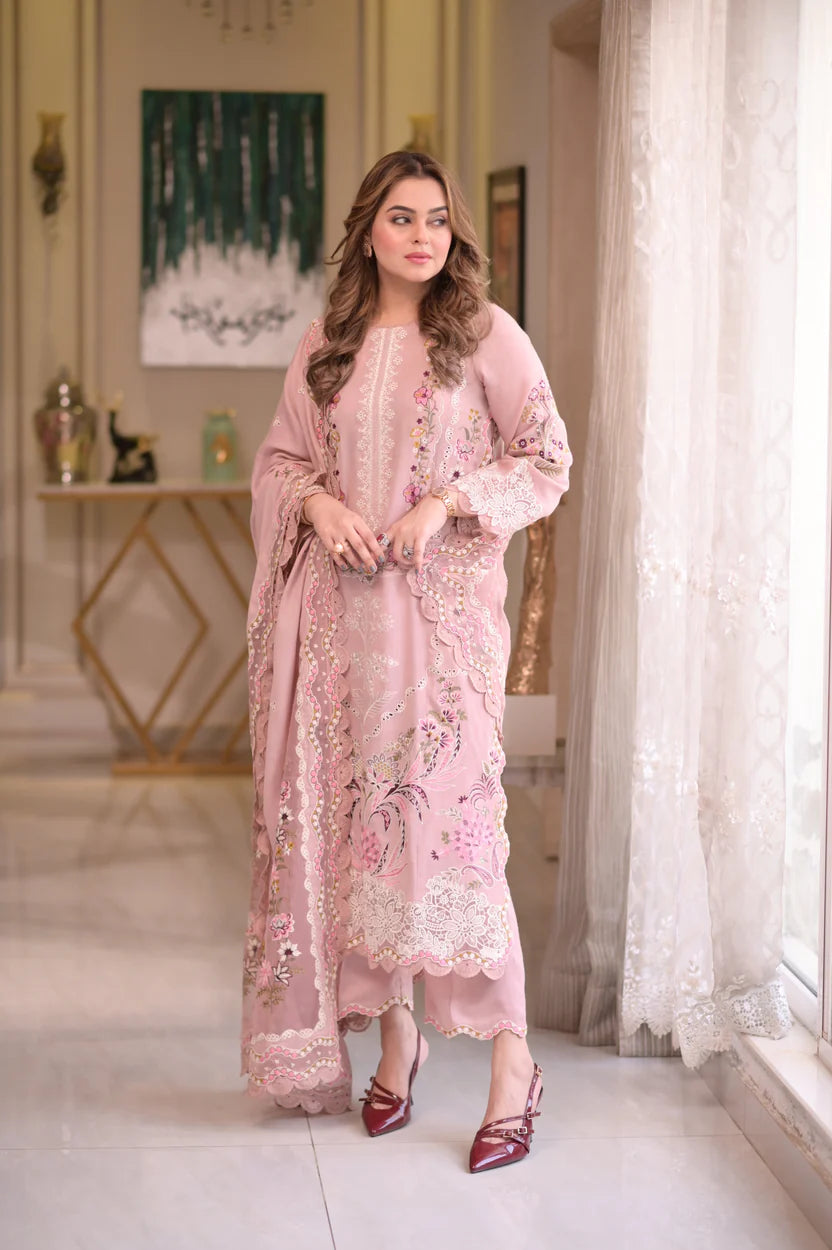 ANEELA’S - Unstitched Luxury Lawn Heavy Embroidered 3PC Suit - zab1326