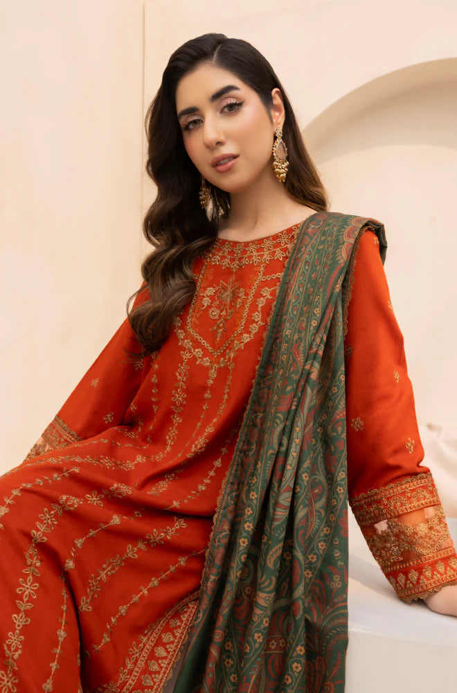 Mohagni - Winter 3PC Dhanak Embroidered Suit - zab1133