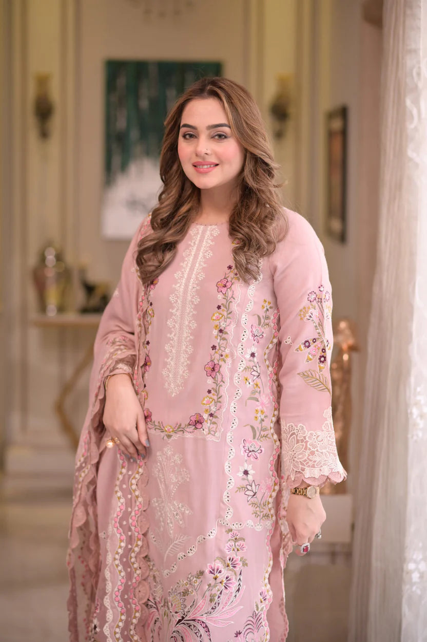 ANEELA’S - Unstitched Luxury Lawn Heavy Embroidered 3PC Suit - zab1326