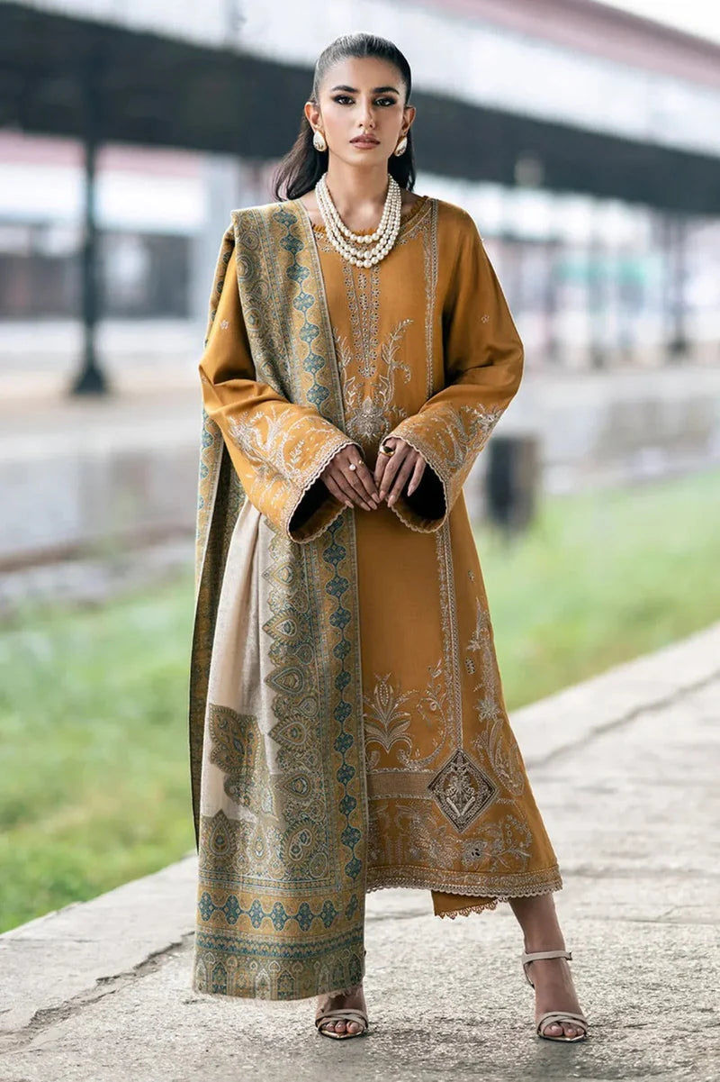 IZEL- DHANAK EMBROIDERED SHIRT WITH COUTRAI PRINT SHAWL - zab1241