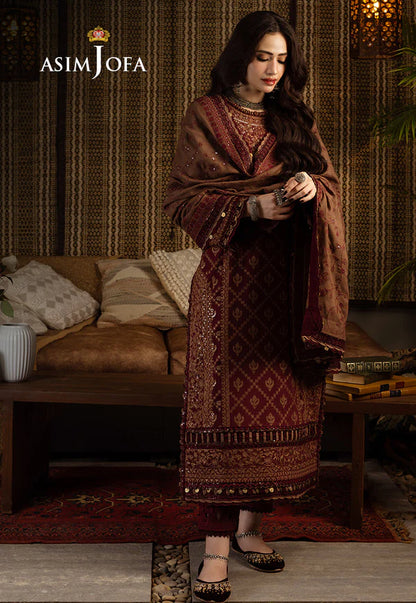 Asim Jofa, unstitched 3 piece Dhanak sequence embroidered suit - zab1257