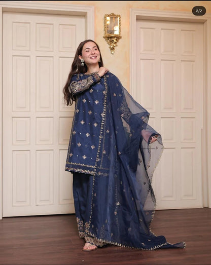 ZAB - 3PCs Embroidered Lawn Dress With Monar Dupatta - zab1308