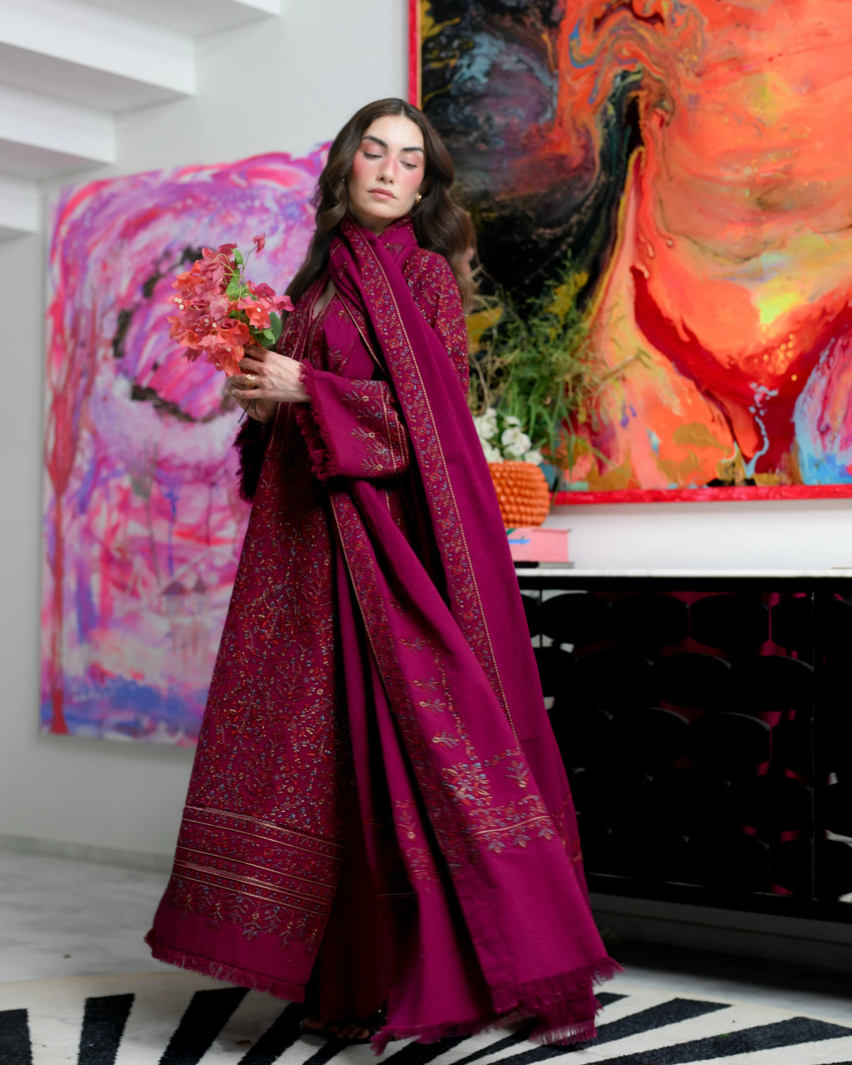 ZAB - Winter 3PC Dhanak Embroidered Suit - zab1556
