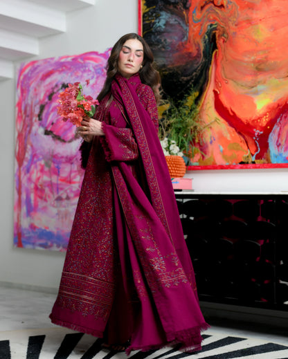 ZAB - Winter 3PC Dhanak Embroidered Suit - zab1556