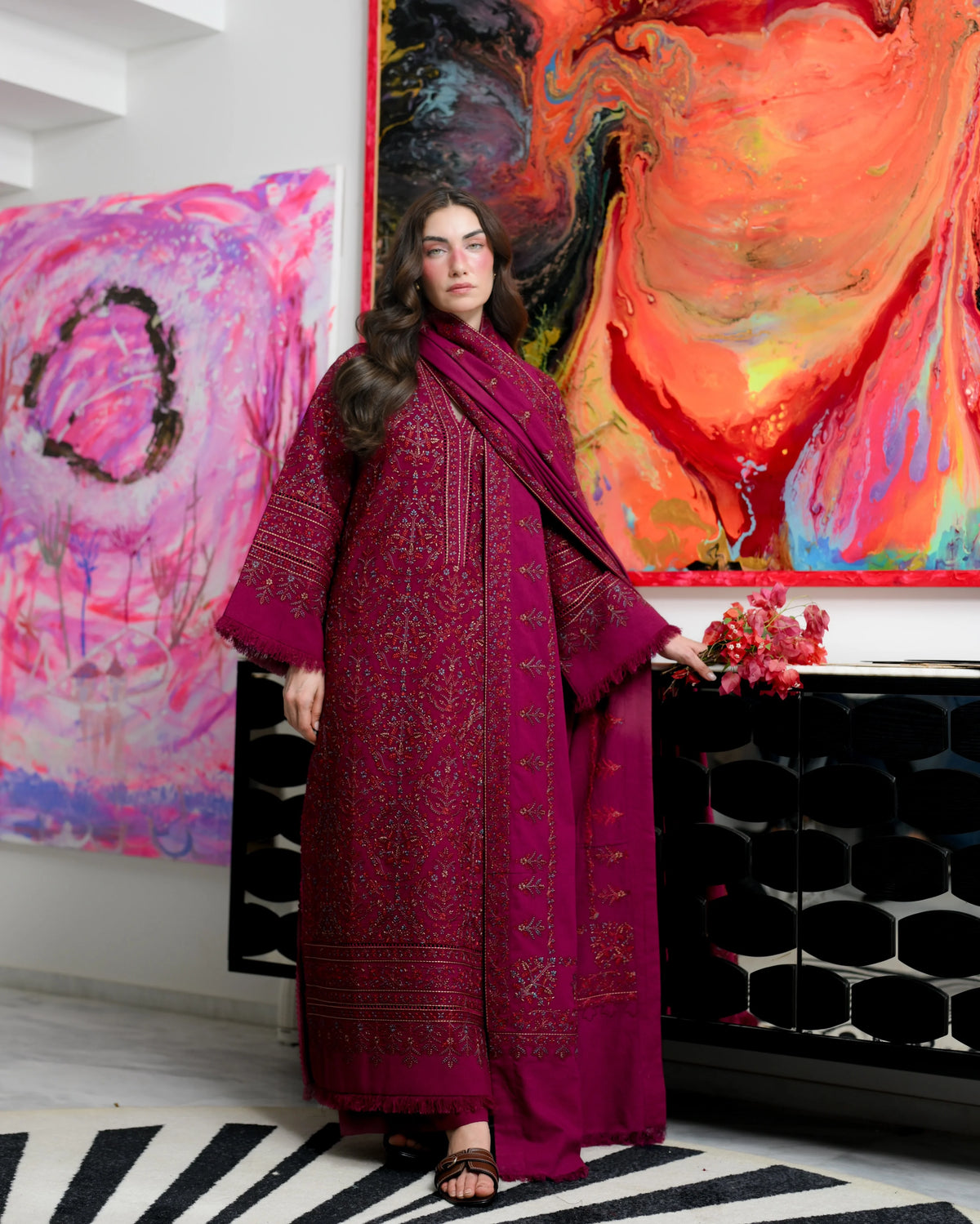 ZAB - Winter 3PC Dhanak Embroidered Suit - zab1556