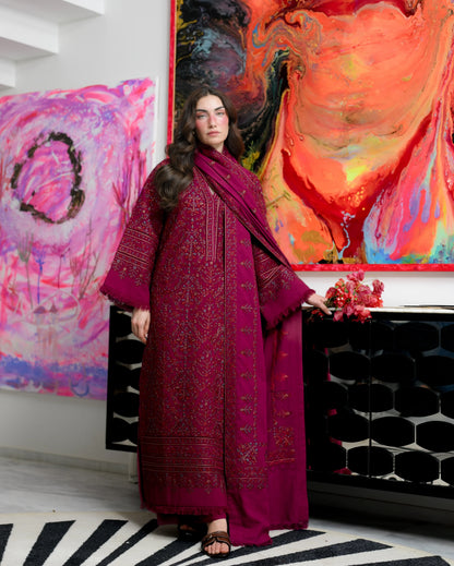 ZAB - Winter 3PC Dhanak Embroidered Suit - zab1556