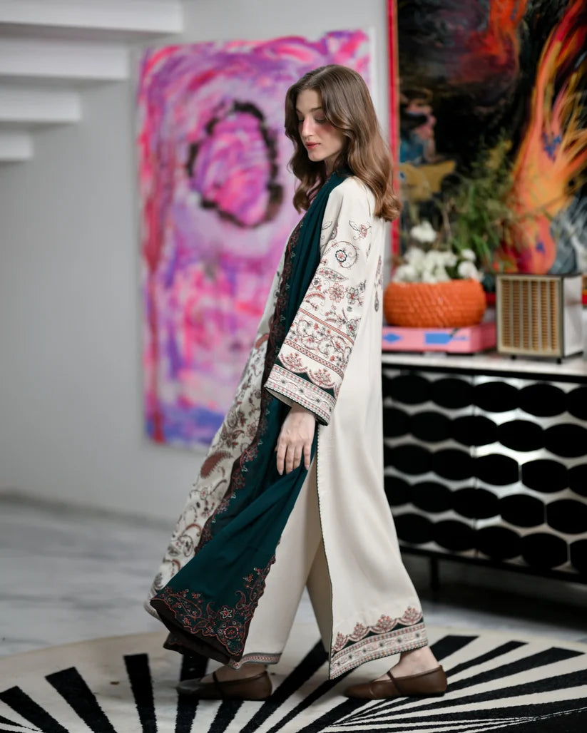 Izel - Winter 3PC Dhanak Embroidered Suit - zab1529