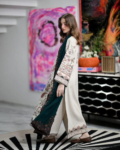 Izel - Winter 3PC Dhanak Embroidered Suit - zab1529