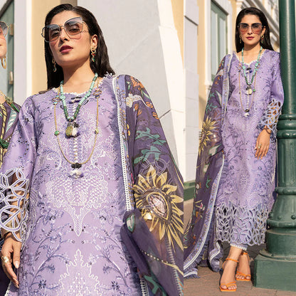 3.Piece Unstitched Heavy Embroidered Lawn Suit With Digital Printed Silk Dupatta. ZAB489