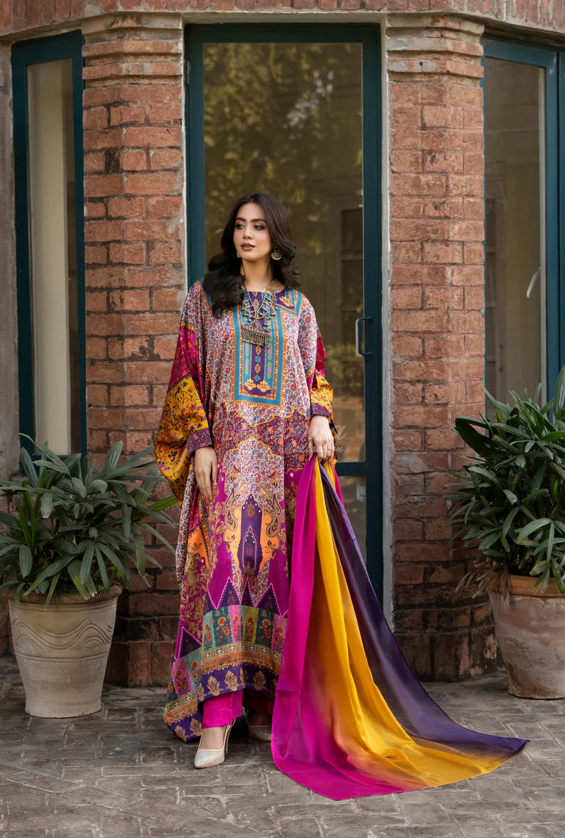 Maria b 3PCS UNSTITCHED SUIT FABRIC Digtal printed Silk - zab1484