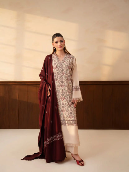 Lazuli - Winter 3PC Dhanak Embroidered Suit - zab1559