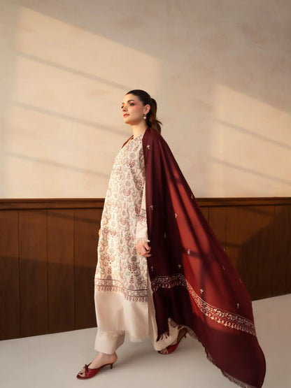 Lazuli - Winter 3PC Dhanak Embroidered Suit - zab1559