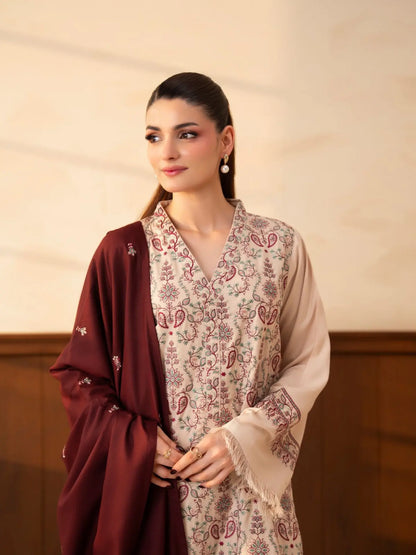 Lazuli - Winter 3PC Dhanak Embroidered Suit - zab1559
