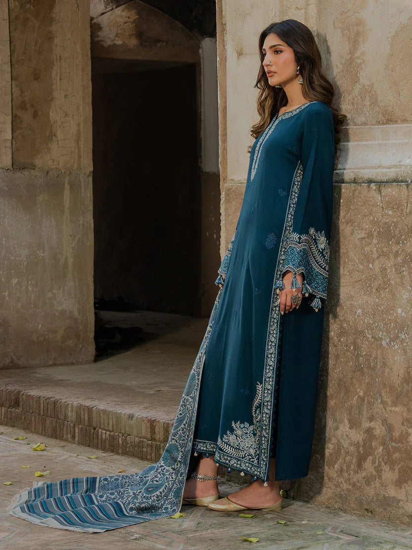 IZEL LUXURY UNSTITCHED WINTER DHANAK EMBROIDERED 3PC - zab1222