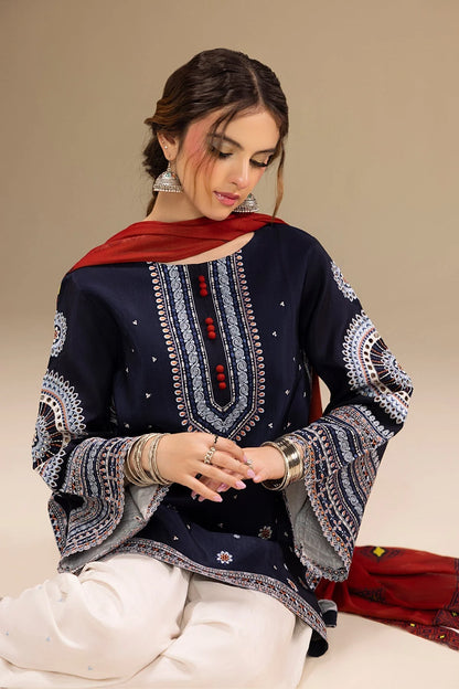 JAZMIN - UNSTITCHED 3PC DHANAK EMBROIDERED SUIT - zab1229