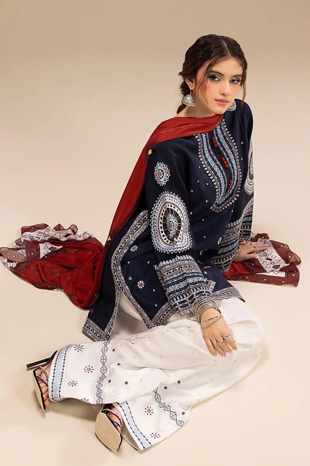 JAZMIN - UNSTITCHED 3PC DHANAK EMBROIDERED SUIT - zab1229