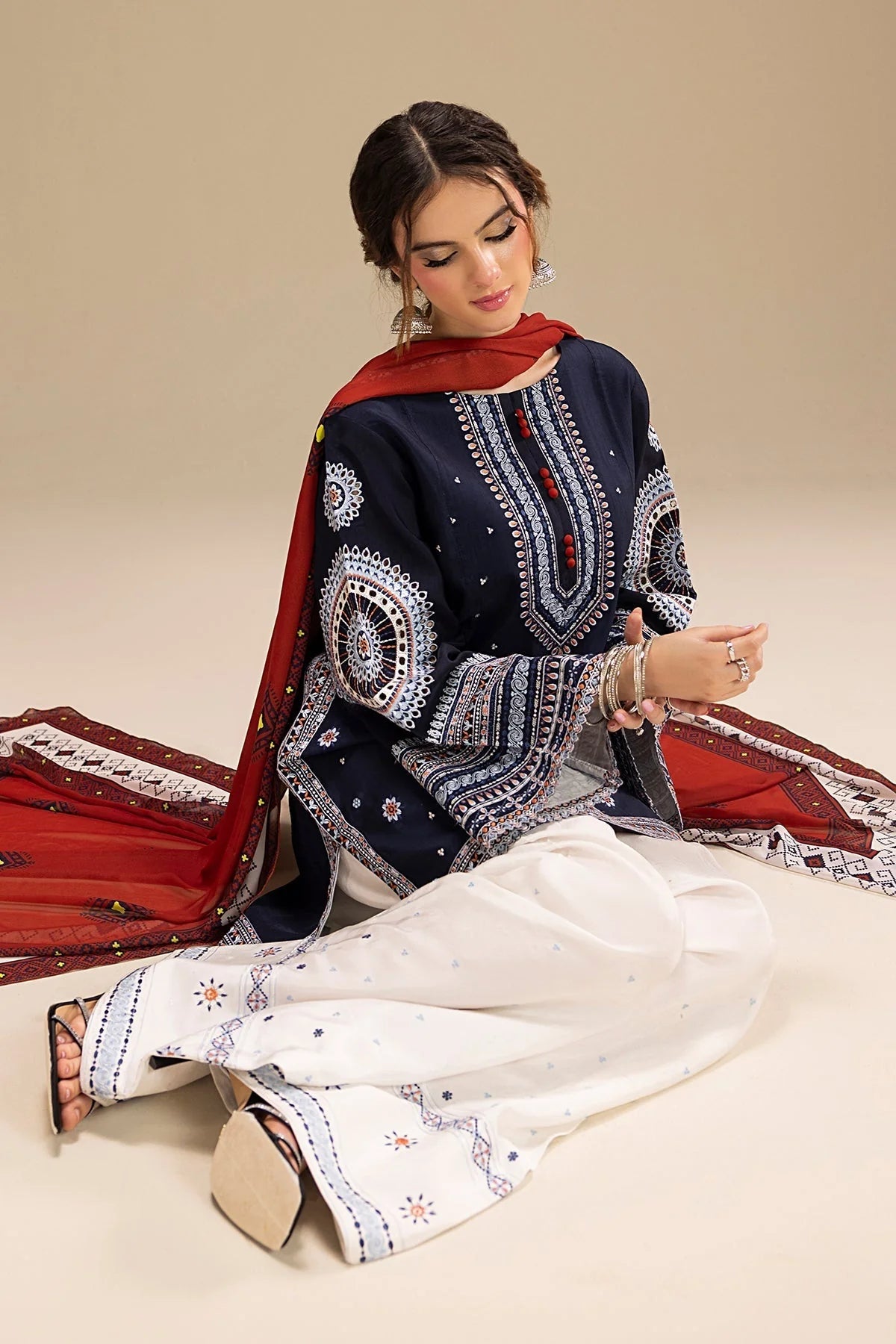 JAZMIN - UNSTITCHED 3PC DHANAK EMBROIDERED SUIT - zab1229