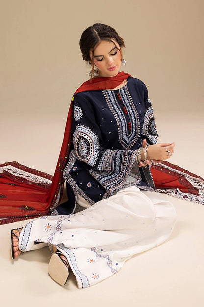 JAZMIN - UNSTITCHED 3PC DHANAK EMBROIDERED SUIT - zab1229