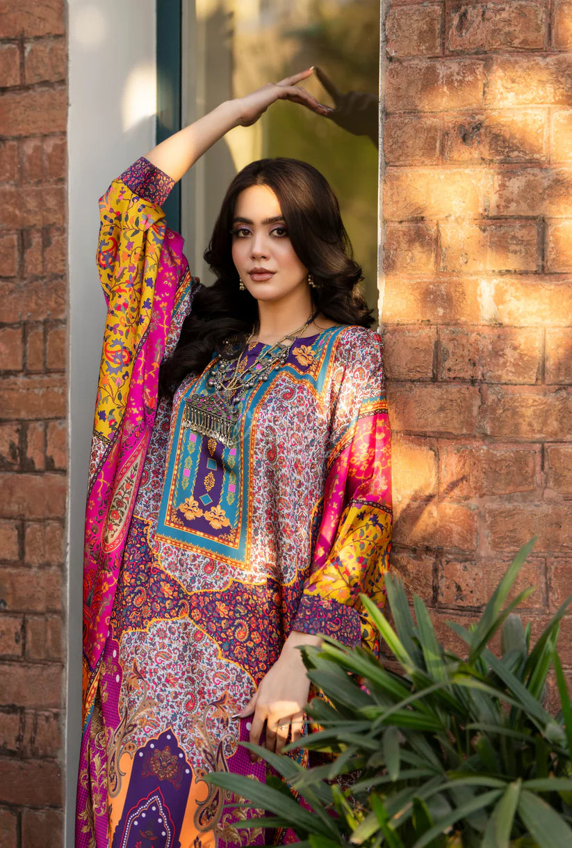 Maria b 3PCS UNSTITCHED SUIT FABRIC Digtal printed Silk - zab1484
