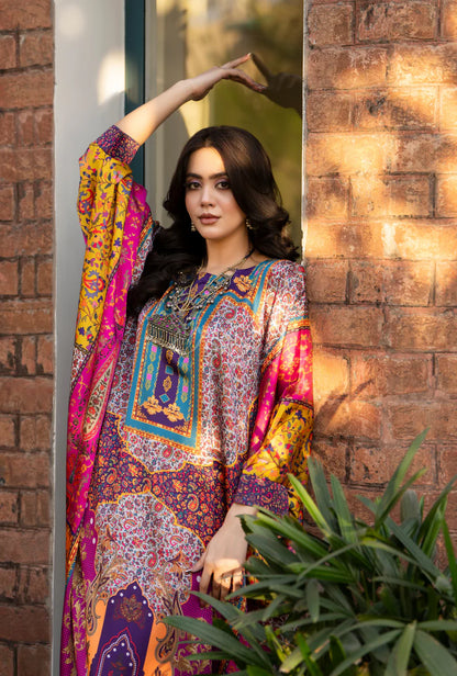 Maria b 3PCS UNSTITCHED SUIT FABRIC Digtal printed Silk - zab1484
