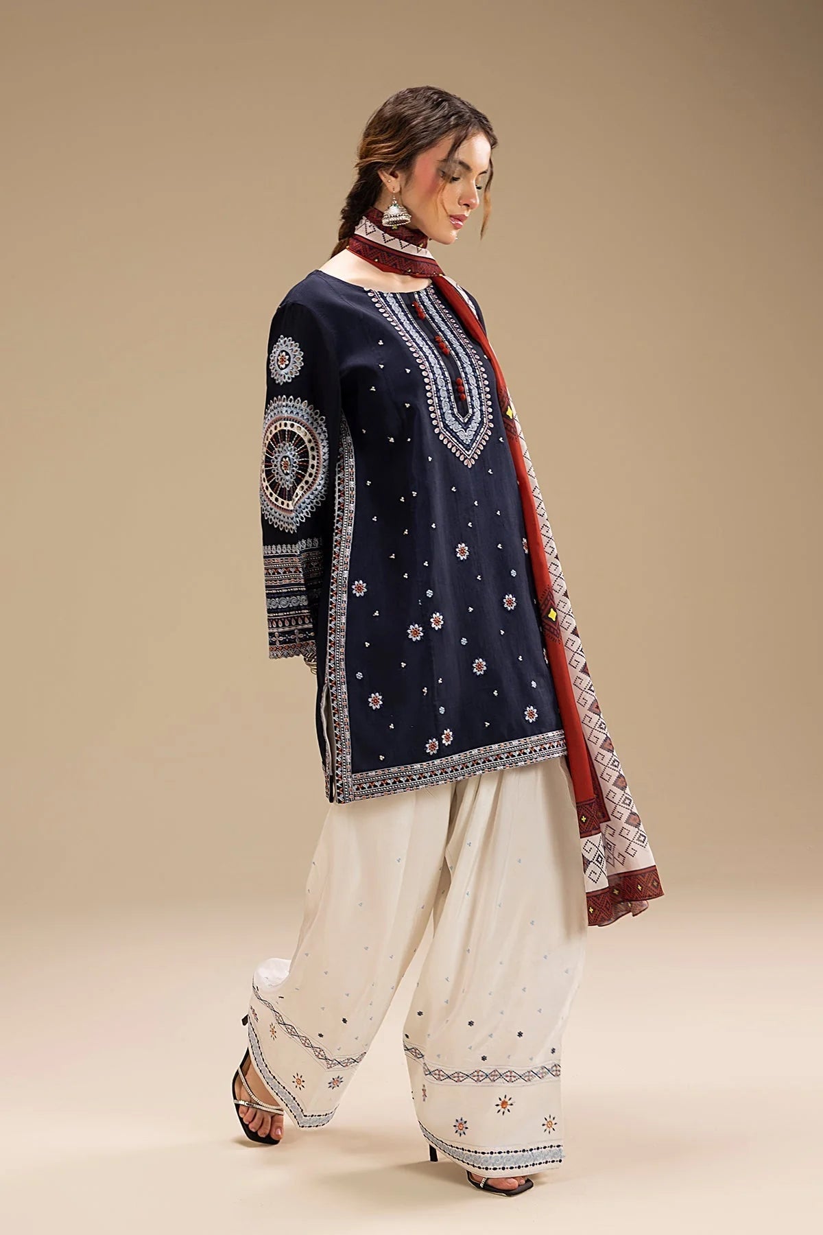 JAZMIN - UNSTITCHED 3PC DHANAK EMBROIDERED SUIT - zab1229