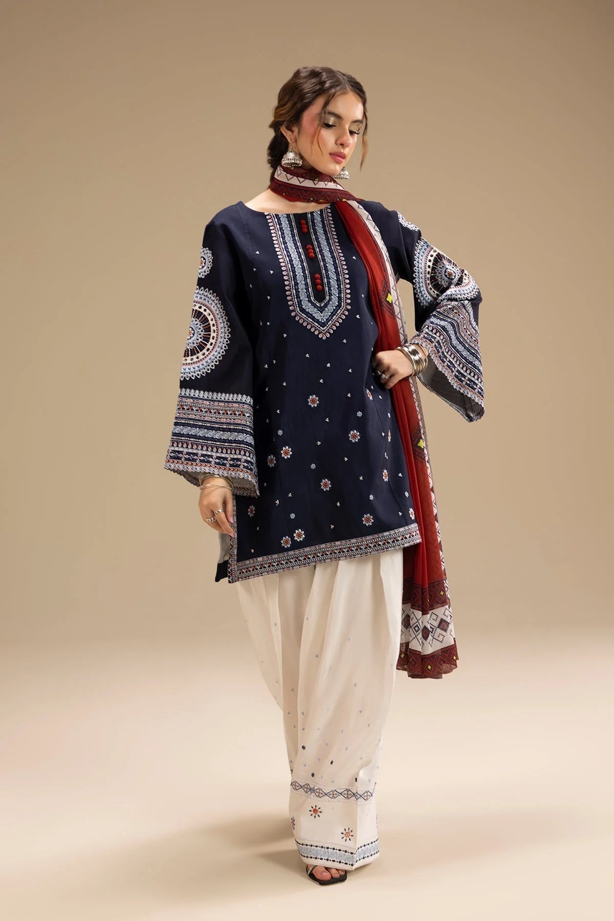 JAZMIN - UNSTITCHED 3PC DHANAK EMBROIDERED SUIT - zab1229