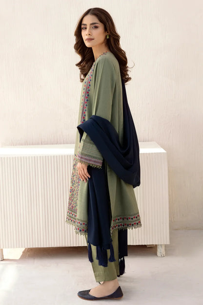 ZAB2021 3pc Winter Embroidered khaddar Shirt With Bumble Wool Shawl