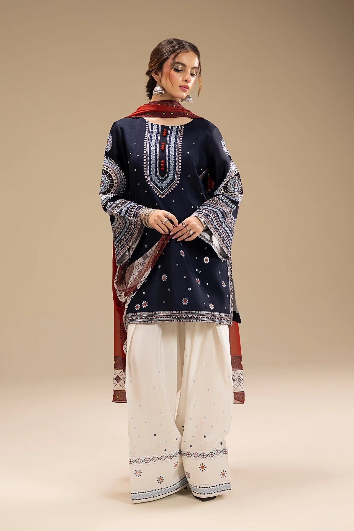 JAZMIN - UNSTITCHED 3PC DHANAK EMBROIDERED SUIT - zab1229
