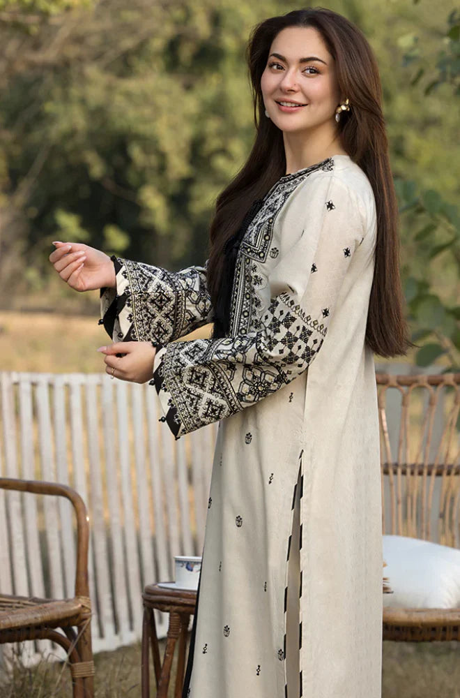 Allys - 3PC Dhanak Embroidered Suit - zab939