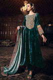 Aiqa Frock style - Winter 3PC Velvet Embroidered Suit - zab942