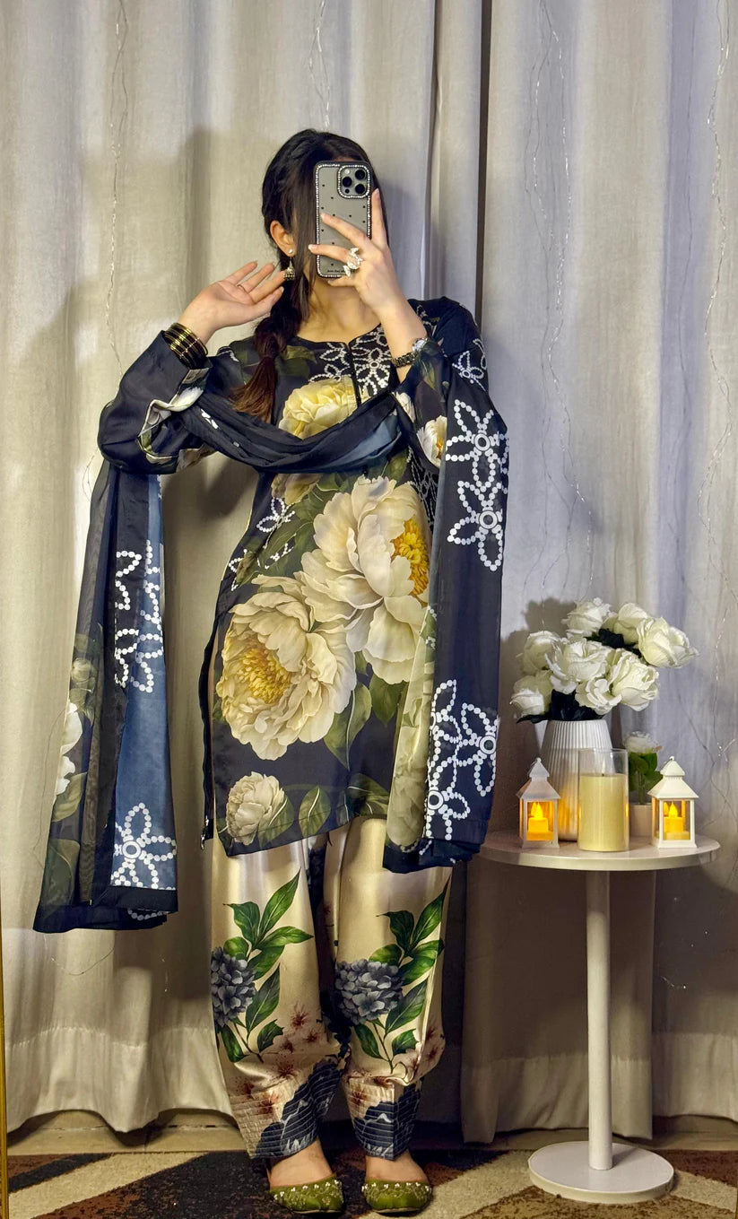 Maria b 3PCS UNSTITCHED SUIT FABRIC Digtal printed Silk - zab1488