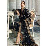 Anaya Velvet Embroidered Dress With Organza Embroidered Shawl - zab969