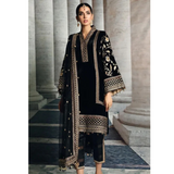Anaya Velvet Embroidered Dress With Organza Embroidered Shawl - zab969