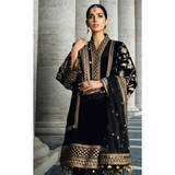 Anaya Velvet Embroidered Dress With Organza Embroidered Shawl - zab969
