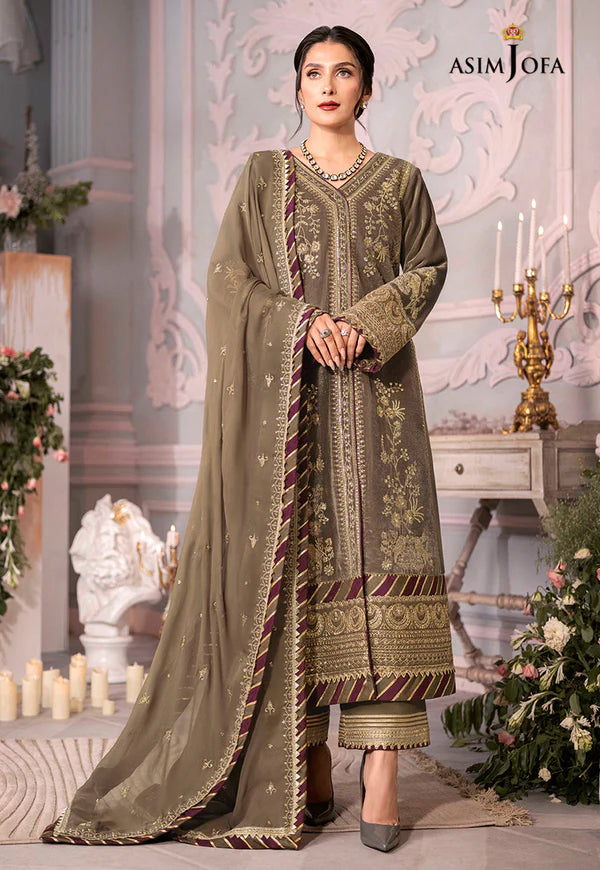 Asim Jofa - Velvet Dress with Pure Chiffon Embroidered Dupatta - zab993