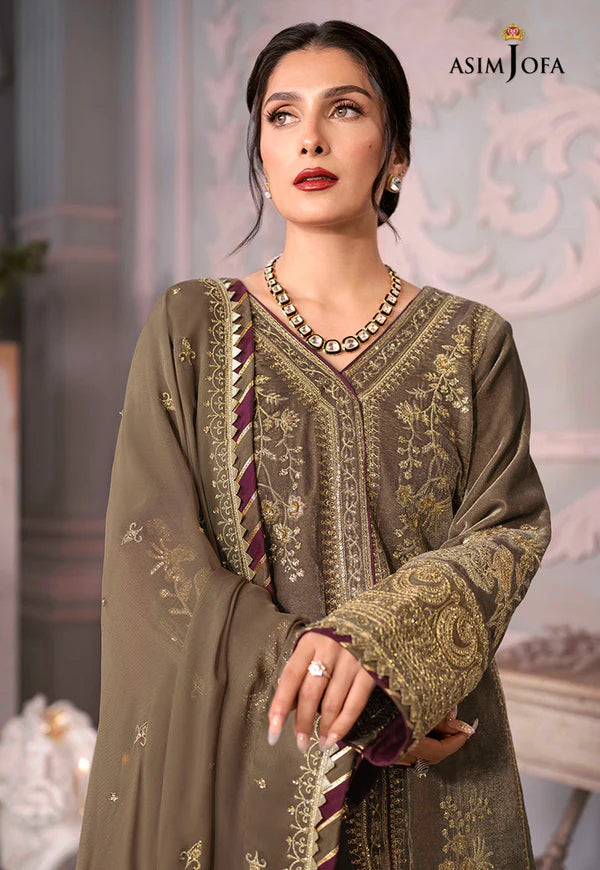 Asim Jofa - Velvet Dress with Pure Chiffon Embroidered Dupatta - zab993