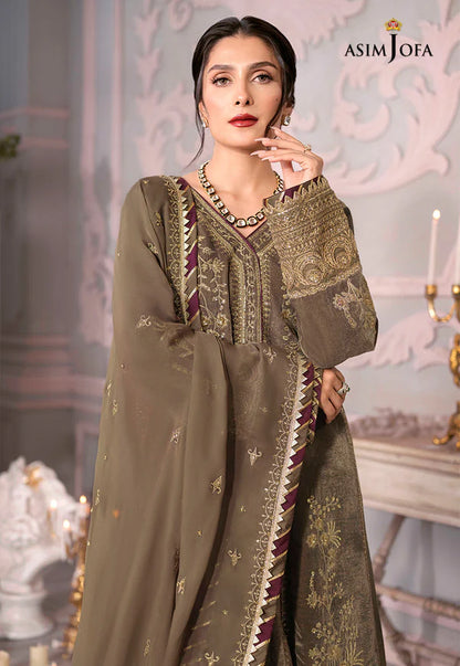 Asim Jofa - Velvet Dress with Pure Chiffon Embroidered Dupatta - zab993
