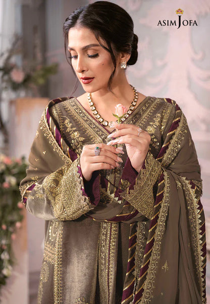 Asim Jofa - Velvet Dress with Pure Chiffon Embroidered Dupatta - zab993