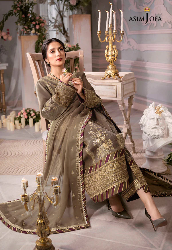 Asim Jofa - Velvet Dress with Pure Chiffon Embroidered Dupatta - zab993