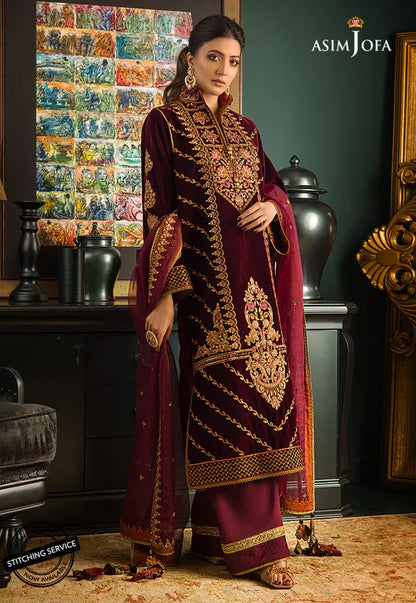 Asim jofa Embroidered Velvet 3piece suit - zab977