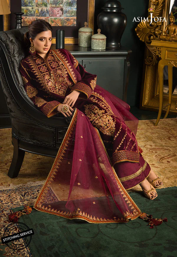 Asim jofa Embroidered Velvet 3piece suit - zab977