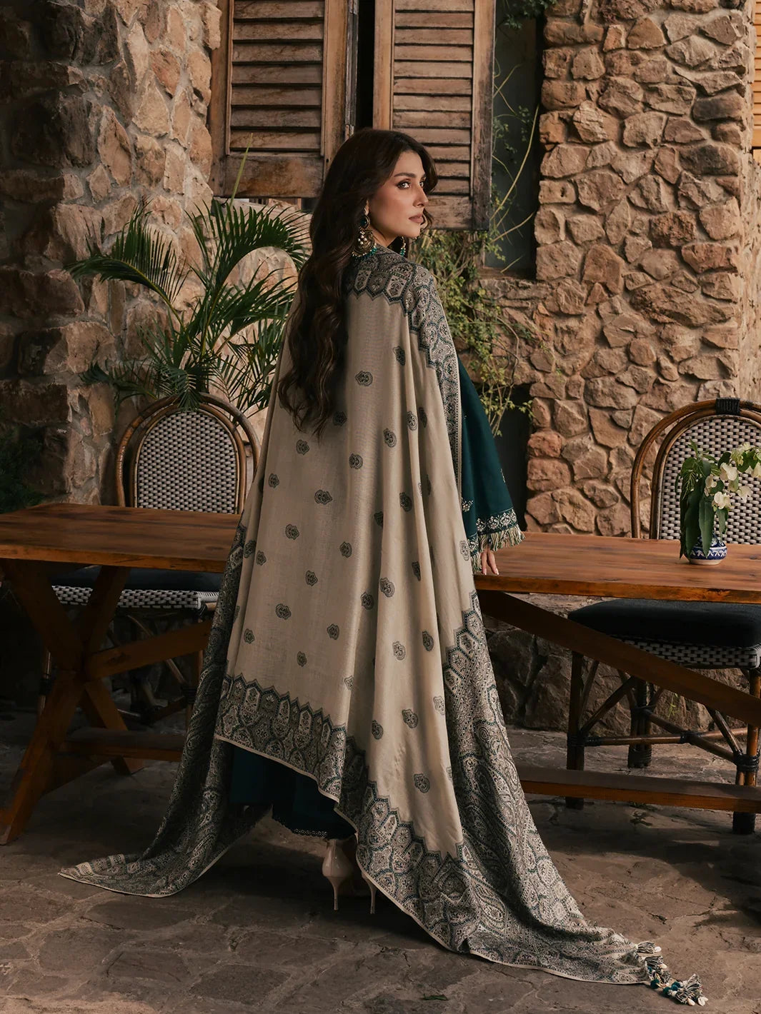 Izel - Winter 3PC Dhanak Embroidered Suit - zab1558