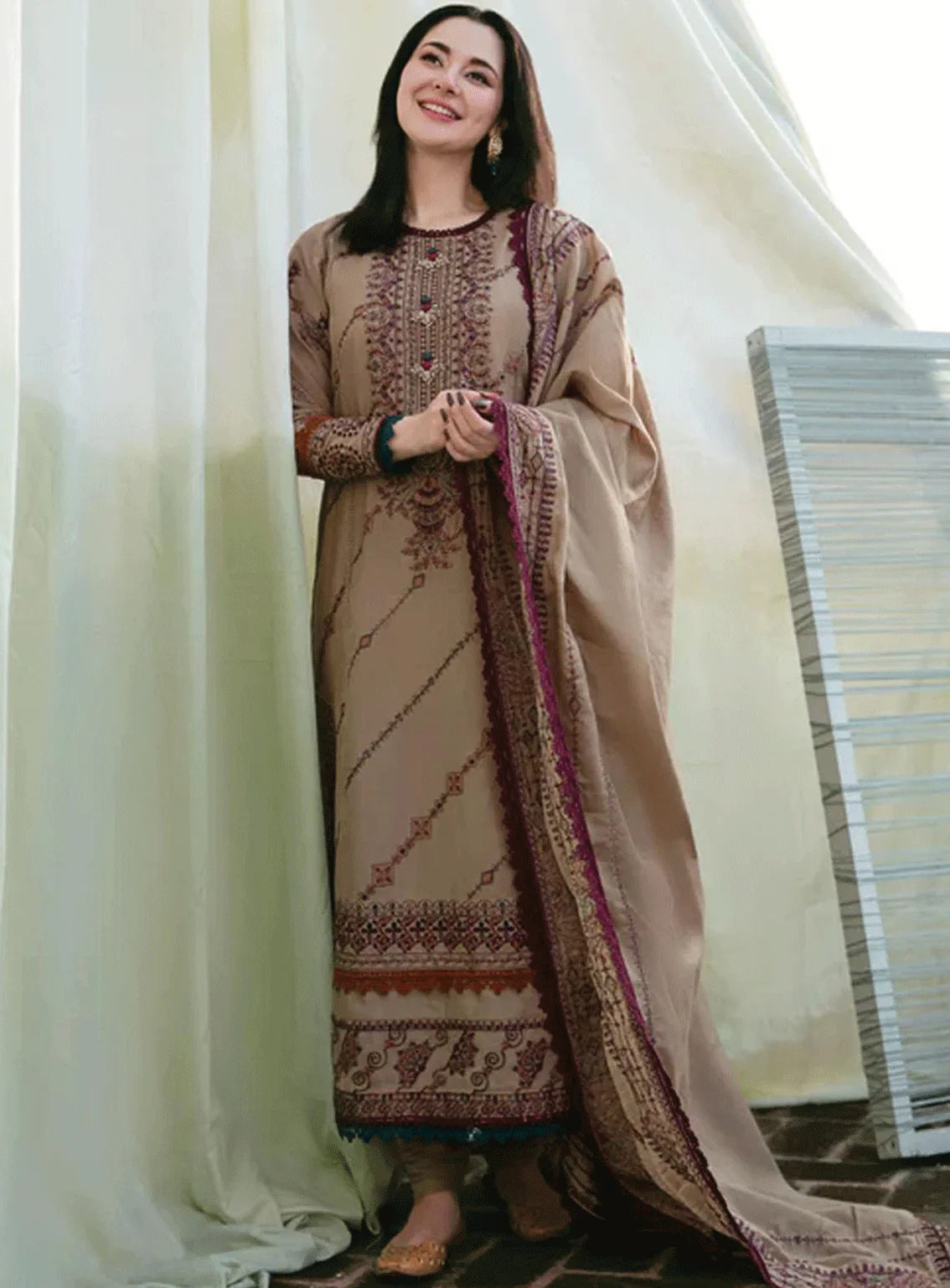 Florent - Winter 3PC Dhanak Embroidered Suit - zab1156