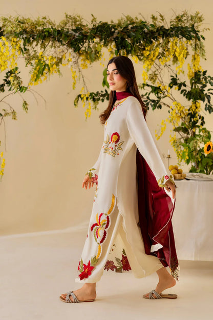 Nisa, unstitched 3 piece embroidered summer suit. zab1319