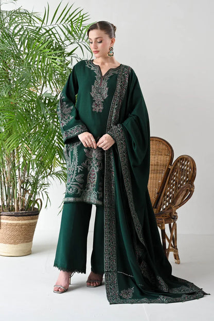 Zab - Winter 3PC Dhanak Embroidered Suit - zab1536
