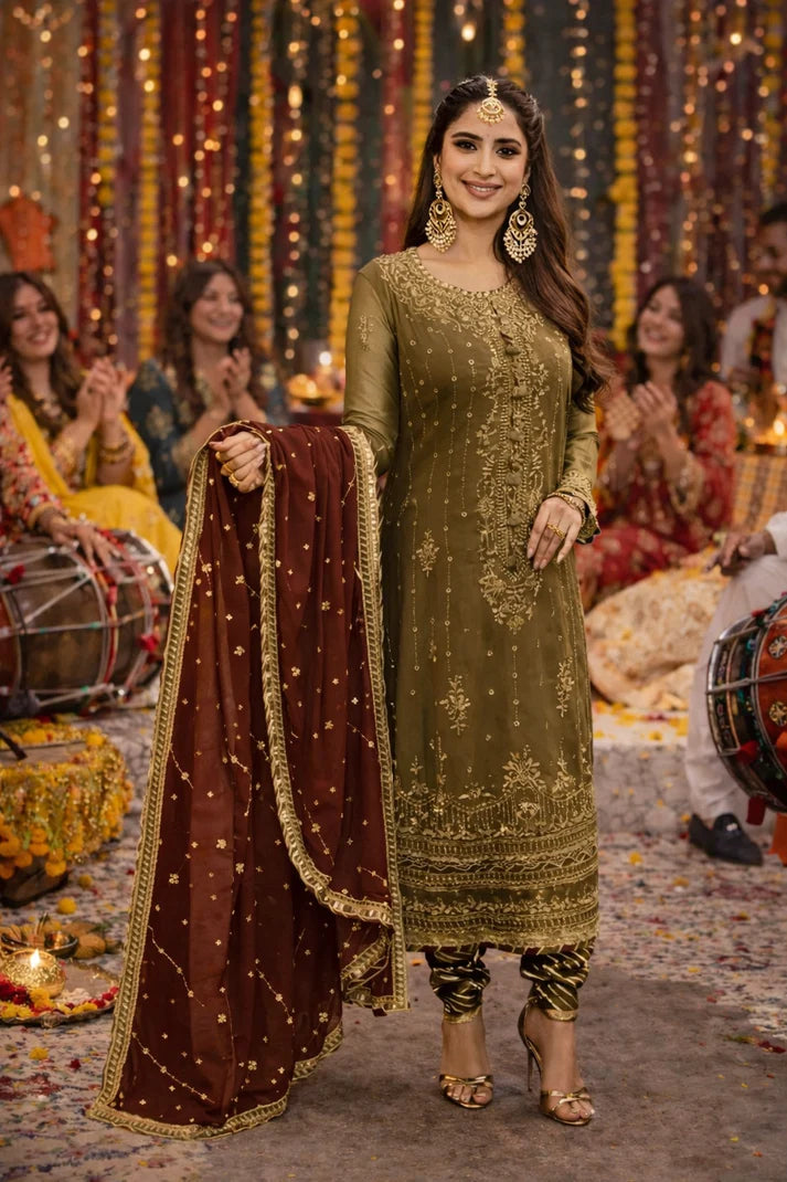 Asim Jofa, Unstiched 3 piece chiffon suit - zab1544