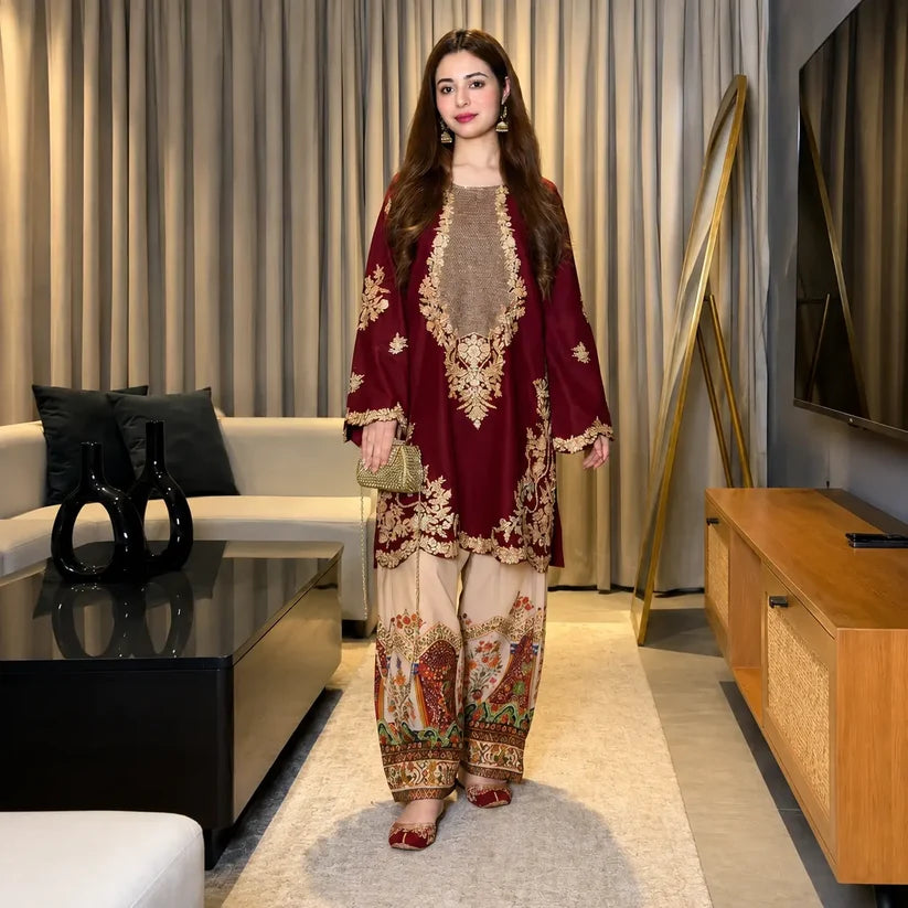 Ethnic - 2-Pc Embroidered Silk Suit - Sw1507