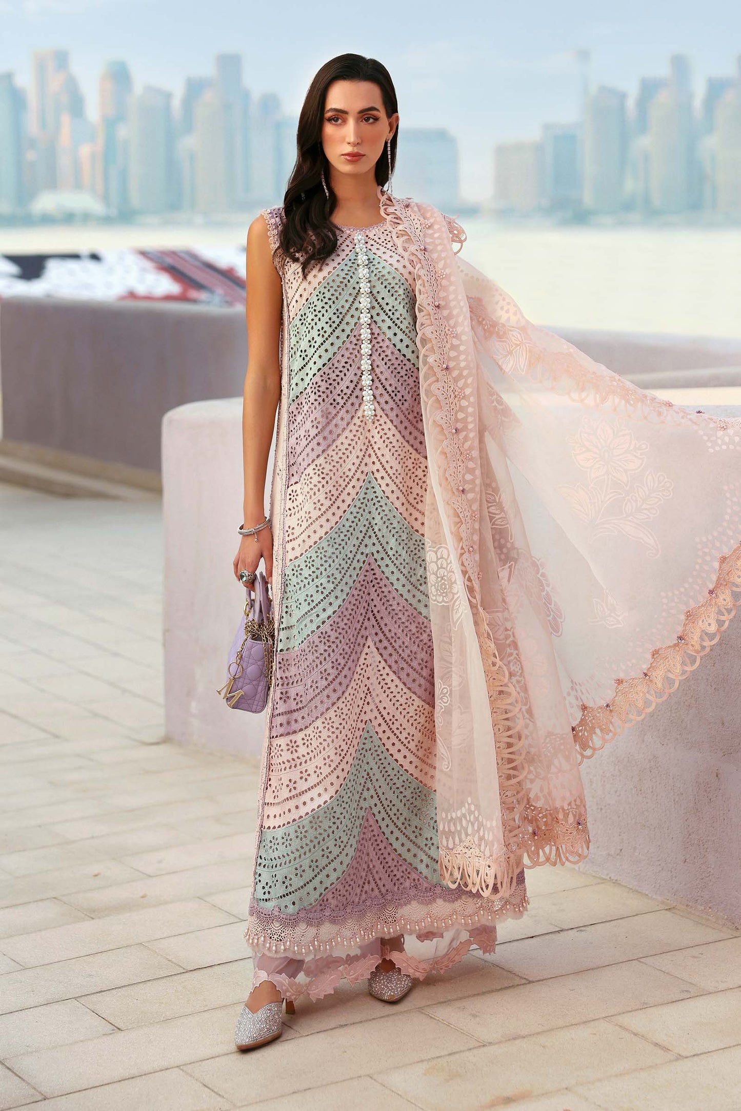 Zab -Summer 3PC Lawn ChickenKari Embroidered Suit- zab1357